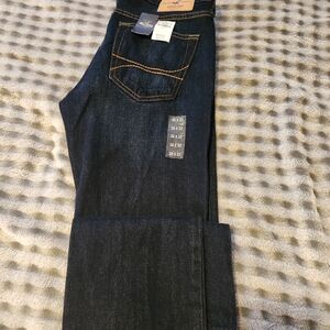 Hollister Dark Blue Straight Jeans with Contrast Stitching